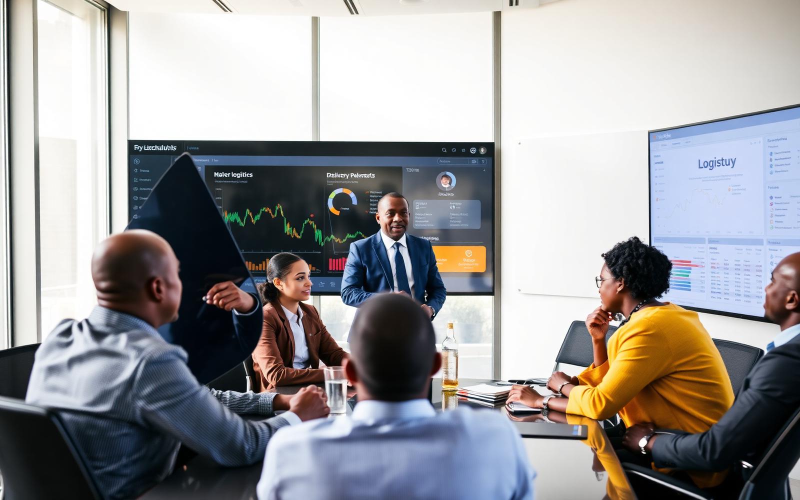 Vilakazi Global SA executive team reviewing logistics dashboards